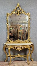 Grande console Venitienne + miroir  style Louis XV baroque en bois doré