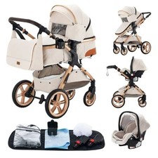 Poussette Bébé 3 En 1 Luxe Pliable Aluminium Landau Voyage Confort Blanc