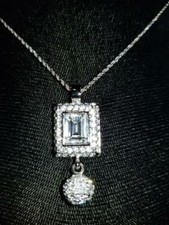 STAMPED SWAROVSKI RHINESTONE SILVER TONE SQUARE PENDANT NECKLACE