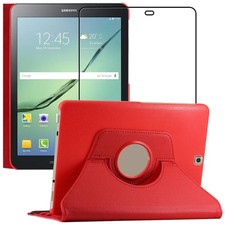Coque Samsung Galaxy Tab S2 9.7 T813 Housse Etui Rotatif 360 +VERRE Trempé Rouge