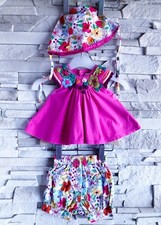 CATIMINI - ENSEMBLE 3P BÉBÉ FILLE TONS LUMINEUX, BRODERIES RELIEFS & GUIPURE 1M