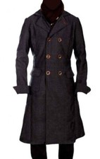 Manteau Trench En Laine Noir Et Gris Sherlock Holmes Pour Hommes
