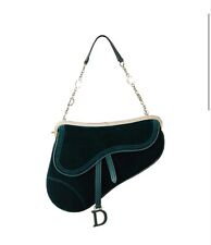 Christian Dior Green Velvet Mini Saddle bag Chainlink Charm Shoulder Bag Clutch