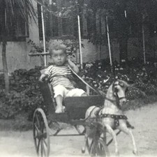 CPA Photo 1900 Enfant Jouet Voiture Carriole Poussette Cheval De Bois