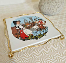 dessous de plat Décor Alsace France métal faïence vintage