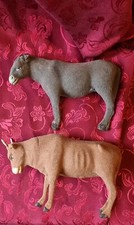 grand santon Devineau ane boeuf anciens floqué creche Noel 9cm T4