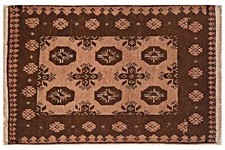 Tapis Afghan Aqcha 80x120 Tissé À La Main Marron Géométrique Orient Court