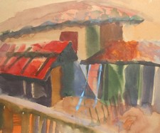 Tableau aquarelle impressionniste vintage paysage