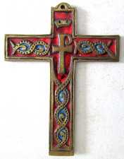Croix en bronze émaillé Dominique Piéchaud Inspiration médiévale 14 x 10,5 cm