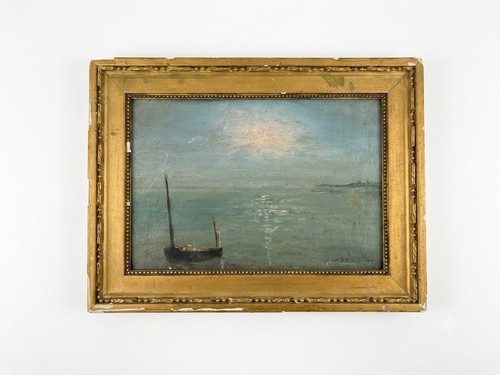 Tableau ancien paysage marin - -,
