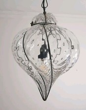 ancienne lanterne suspension venitienne verre cage metal lustre dlg murano 