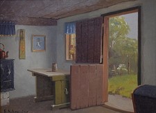 Emile Philippe Auguste Schneider A Ferme Intérieur Huile Peinture c1910 France