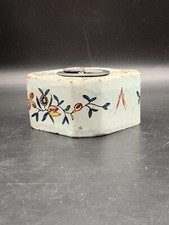 Encrier Ancien Porcelaine Polychrome Peint A La Main Signé Décors Floraux 19em?