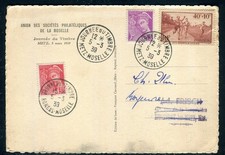 Oblitération temporaire de la Journée du timbre de Metz sur carte postale 1939