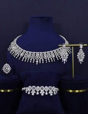 Parure Femme Plaqué Platine Collier Boucles D’oreilles Bague Bracelet De Luxe