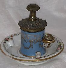 A lovely nice looking antique cobalt blue colour French desktop pump inkwell 