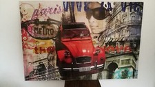 CADRE DECO PARIS 2CV Deudeuche FRANCE 90X60CM NEUF Tour Eiffel Arc Triomphe FR?