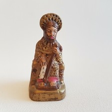 Ancienne statue religieuse miniature terre cuite polychrome Dieu 