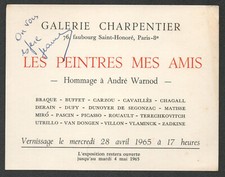 Invitation. Les peintres mes amis. André Warnod. Galerie Charpentier. 1965 Paris