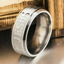BAGUE/ANNEAU HOMME MÉTAL ARGENTÉ ACIER INOXYDABLE  "JÉSUS"
