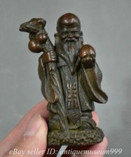 3.2" Old Chinese Red Copper Bronze  Feng Shui Wealth Shou Xing Statue Sculpture
