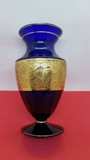 VASE DECO BLEU AVEC LISTEL DORE TRES BEAU