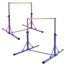 Barre de gymnastique enfants réglable 95-150cm structure acier et bois au choix