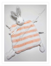 Doudou Plat Lapin Blanc Rayé