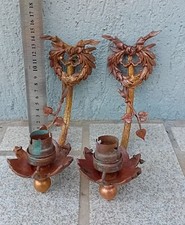 Paire de bras / branches de lumières de lustre ancien en bronze, Griffe