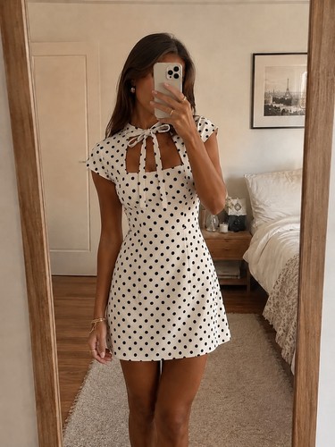 Robe noire blanche pois - noire, à