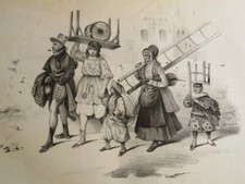 WELTER RARE LITHO SCENE de RUE SPECTACLE ESCAMOTEUR PRESTIDIGITATEUR MAGIE 1840