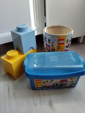 Lot Lego 4 boites de rangement storage brick 1 2 round jaune bleu rouge ancien