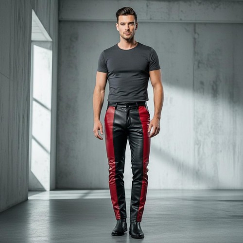 Pantalon style jean cuir - de, en