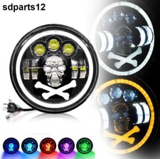 Phare Avant LED Rond 75W 7" Feu de Route Croisement Diurne DRL Crâne Moto 4x4