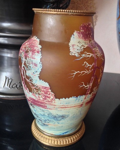 Ancien vase verre émaillé - vase,