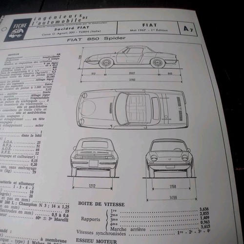 Fiat 850 spider 1967 fiche - spider,