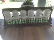 Lot de 6 pots à épices avec leur présentoir vintage style Arcopal, France Italie