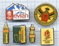 Lot de pin's EVIAN et JO Albertville 1992 bouteille eau biberon Boisson sponsor