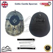 Cantle Celtique Sporrans / Kilt Écossais Robe Escarcelle / Seal Peau Cuir Noir