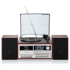 Platine Vinyle Vintage Radio DAB/DAB+/FM, Lecteur CD-MP3 Cassette, Bluetooth USB