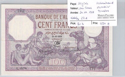 Billet algerie 100 francs - algerie,