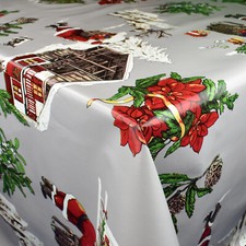 Nappe de Table en Toile Cirée Noël Père Noël Sur Gris P984-2 Carré Rond Oval
