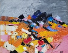 Tableau Original de S!C abstrait 41x33 cm Entre reliefs et craquelures