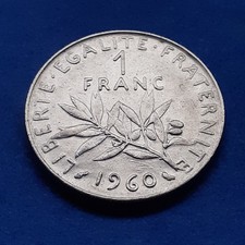Pièce de monnaie 1 franc semeuse en nickel 1960 petit zéro qualité TTB+ nettoyée