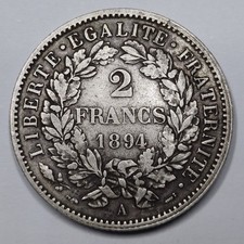 RARE Monnaie Argent, 2 Francs Cérès 1894 A (légende) 300.000ex