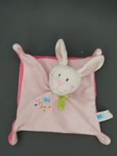 TEX Doudou Plat Lapin Rose Oiseau Sur Branche Brodé Com9