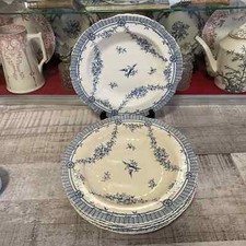 6 assiettes creuses faïence MINTONS E.Bourgeois Paris oiseaux bleu et fleurs N°2