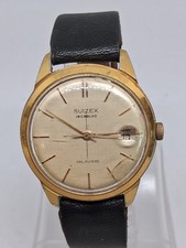 Montre Vintage Mécanique Dorée Bracelet Cuir Suizex Plaqué Or 