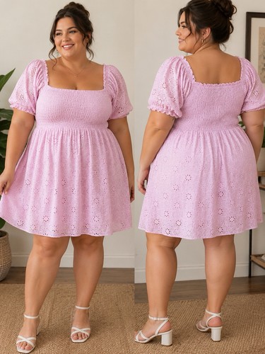 Arula pink eyelet puff sleeve - puff,