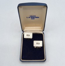 Paire de boutons de manchette en argent massif 835 gravé JP Art Déco